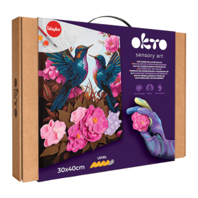Объемная 3D картина из воздушного пластилина + картина по номерам Okto, 30×40 см, Влюбленные колибри