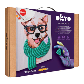 Объемная 3D картина из воздушного пластилина + картина по номерам Okto, 30×40 см, Стильный корги