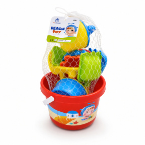 Set de plajă cu găleată și pâlnie, 13 piese, roșu
