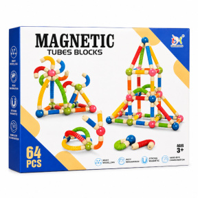 Constructor magnetic cu bețe, 64 piese