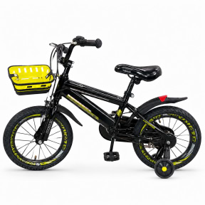 Bicicleta 16", cu 4 roti, galbena