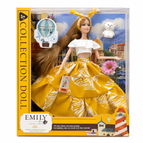 Păpușă Emily 29 cm în rochie de seară cu ursuleț