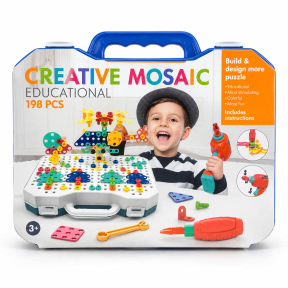 Set de construcție mozaic pentru copii cu bormașină electrică 198 piese
